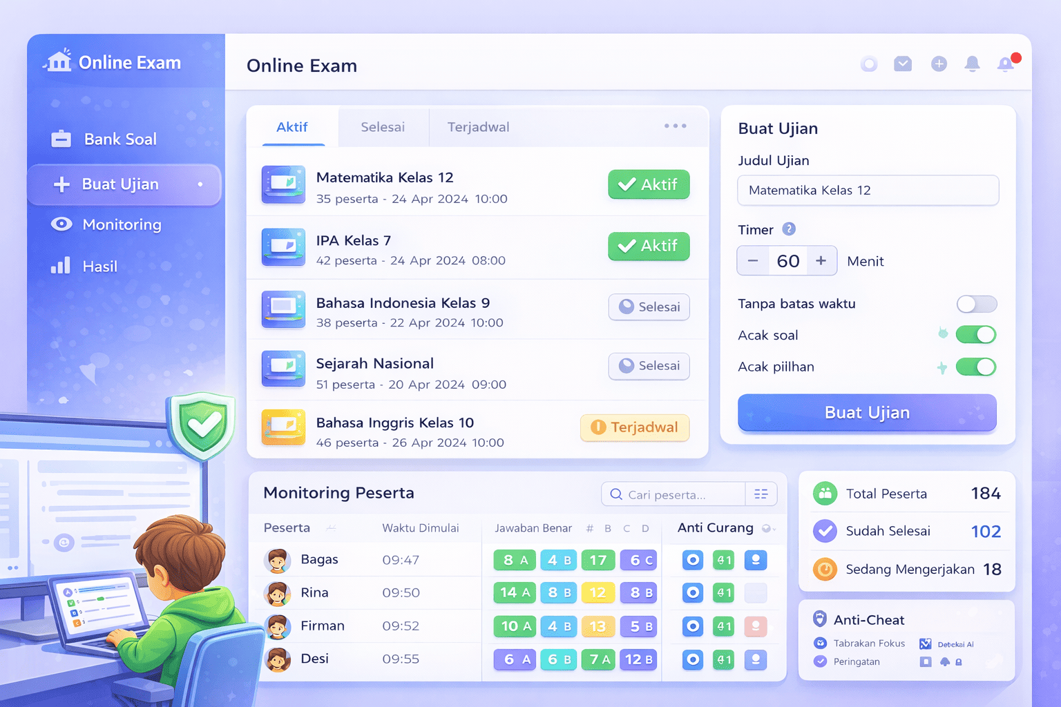 Dashboard Ujian Online Scholify